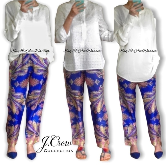 J.Crew Collection marine blue silk paisley/feather pull-on pants shop@iamwarrior - Picture 6 of 16